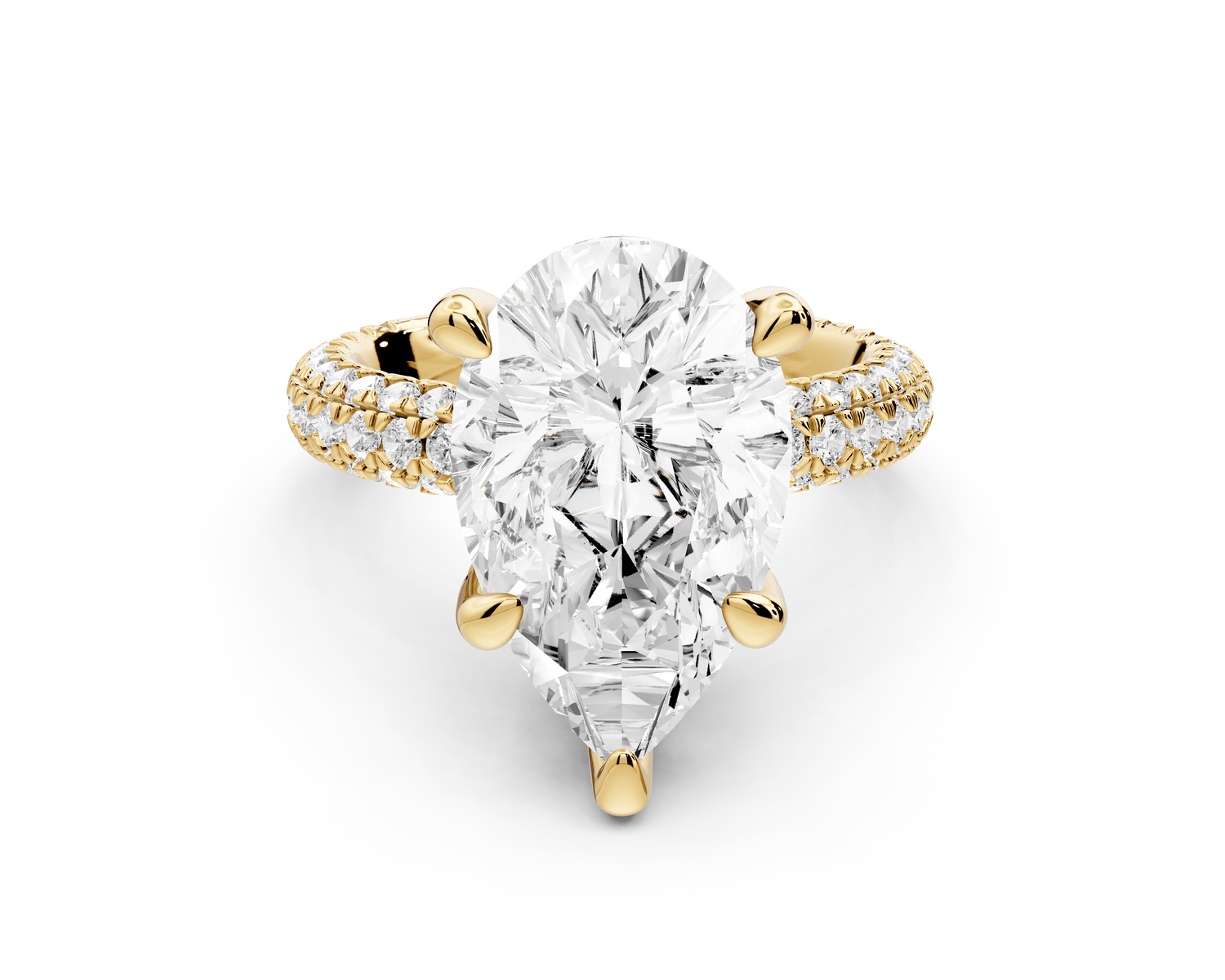 Emilia - 5ct 18k yellow gold pear Hidden Halo Diamond Crown Rollover Pavé Engagement Ring - Mr. Alex Jewelry
