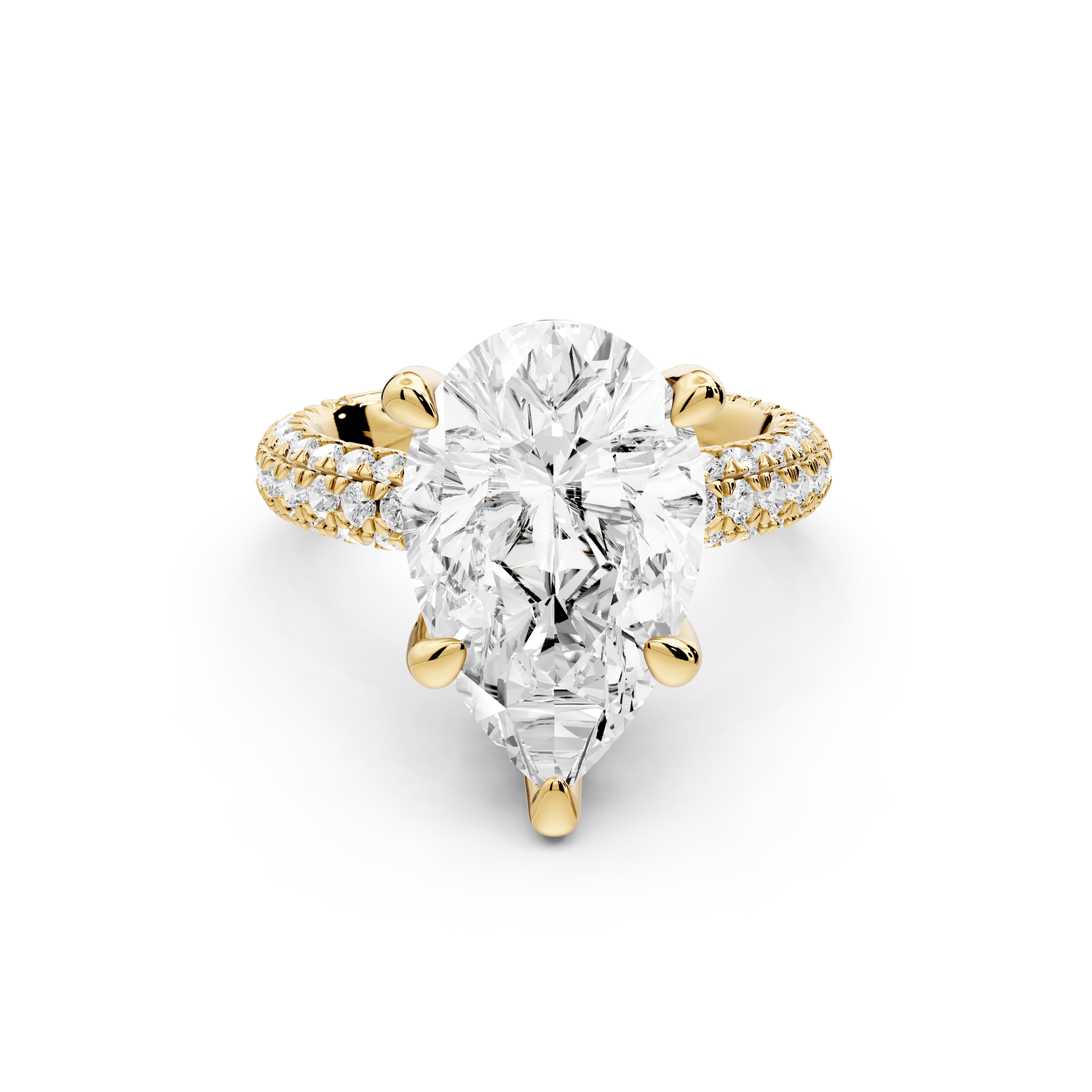 Emilia - 5ct 18k yellow gold pear Hidden Halo Diamond Crown Rollover Pavé Engagement Ring - Mr. Alex Jewelry