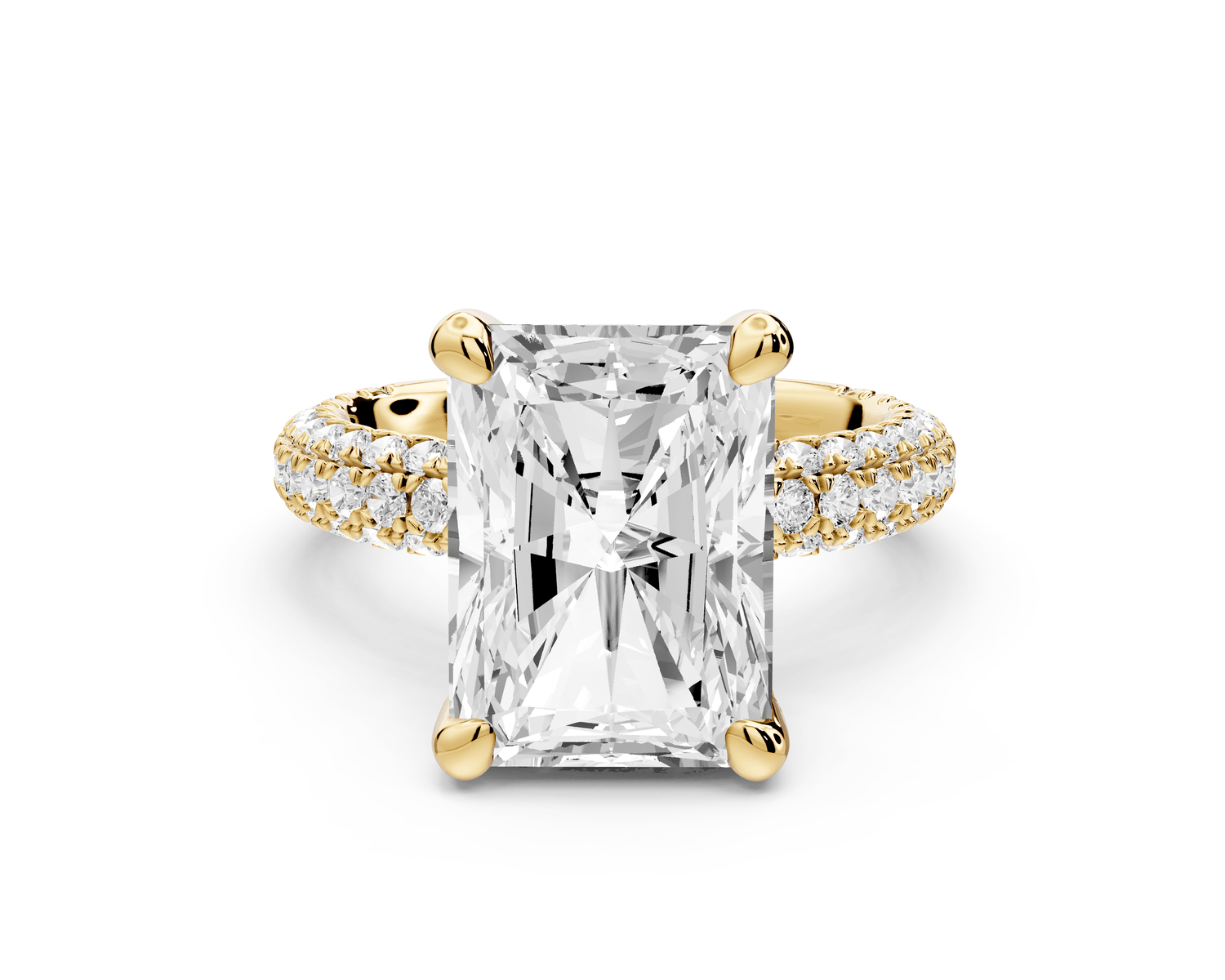 Emilia - 5ct 18k yellow gold radiant Hidden Halo Diamond Crown Rollover Pavé Engagement Ring - Mr. Alex Jewelry