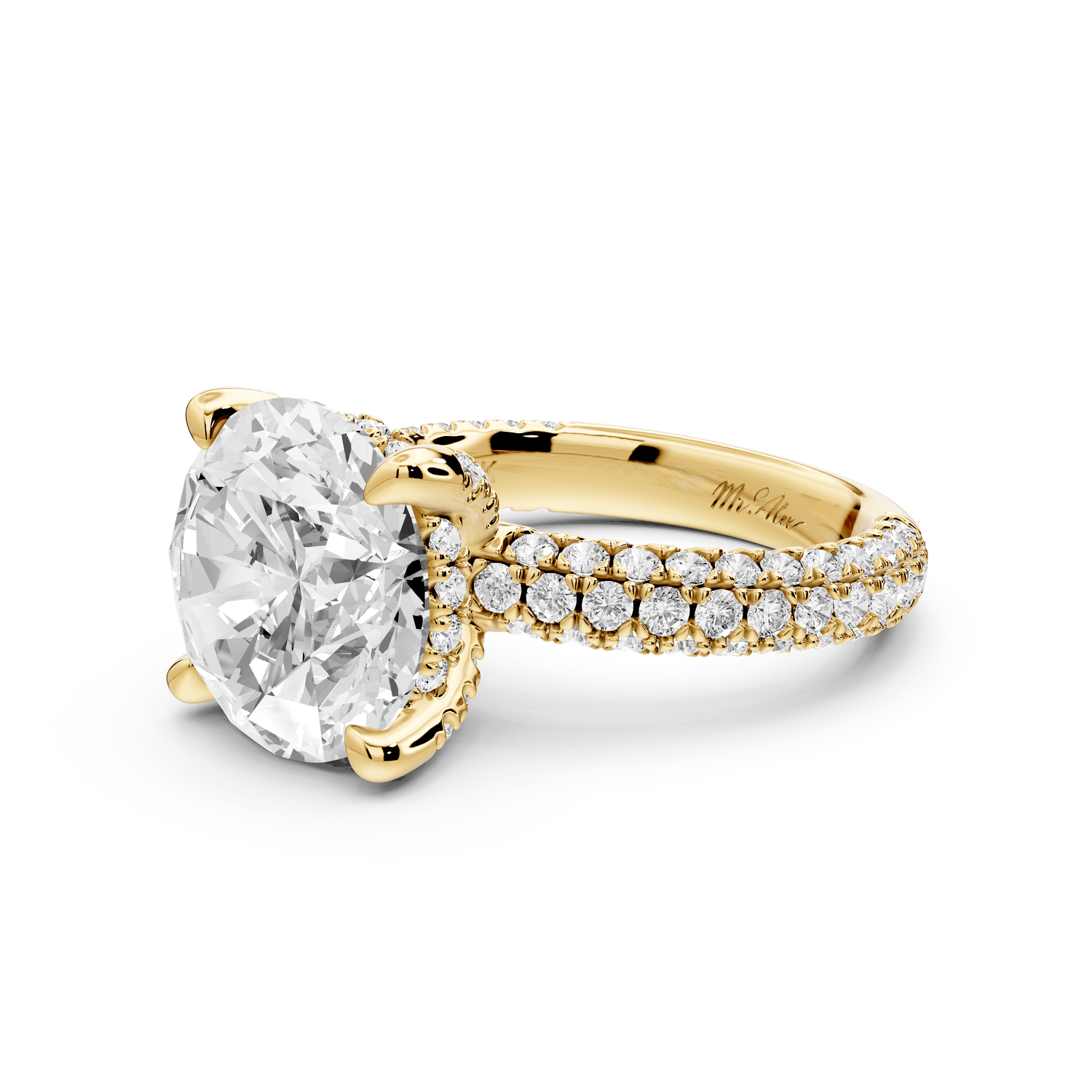 Emilia - 5ct 18k yellow gold round Hidden Halo Diamond Crown Rollover Pavé Engagement Ring - Mr. Alex Jewelry