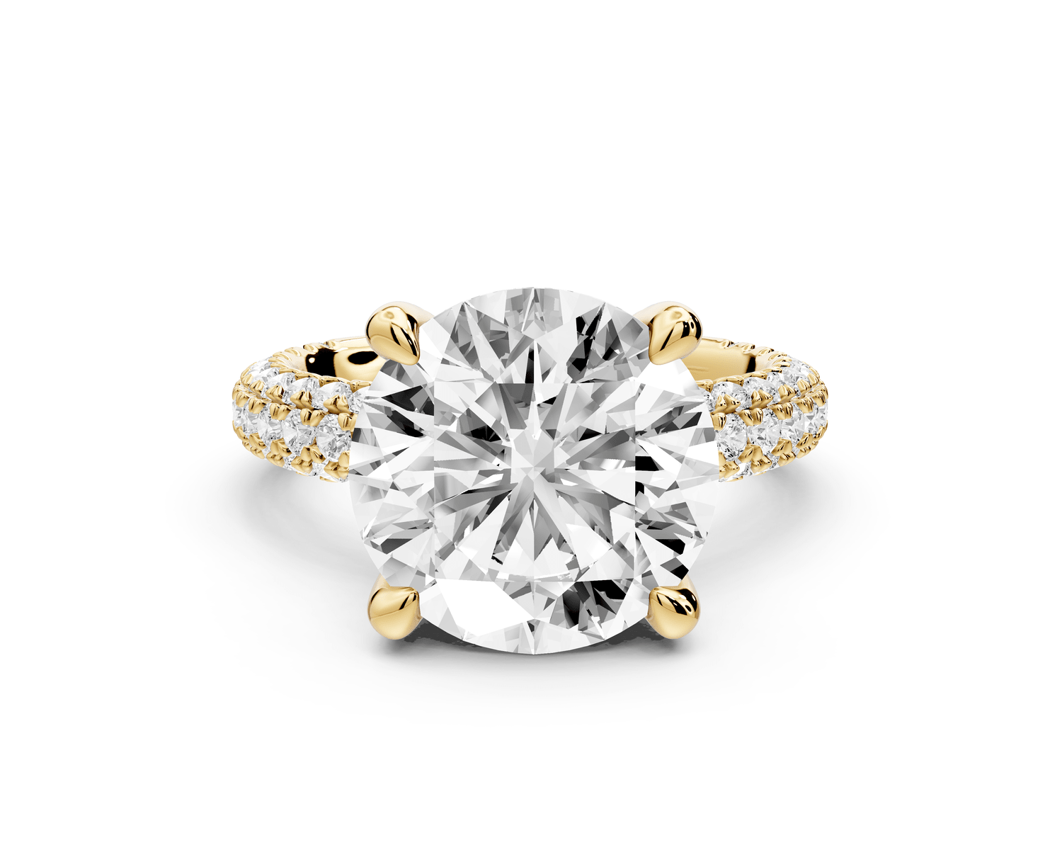 Emilia - 5ct 18k yellow gold round Hidden Halo Diamond Crown Rollover Pavé Engagement Ring - Mr. Alex Jewelry