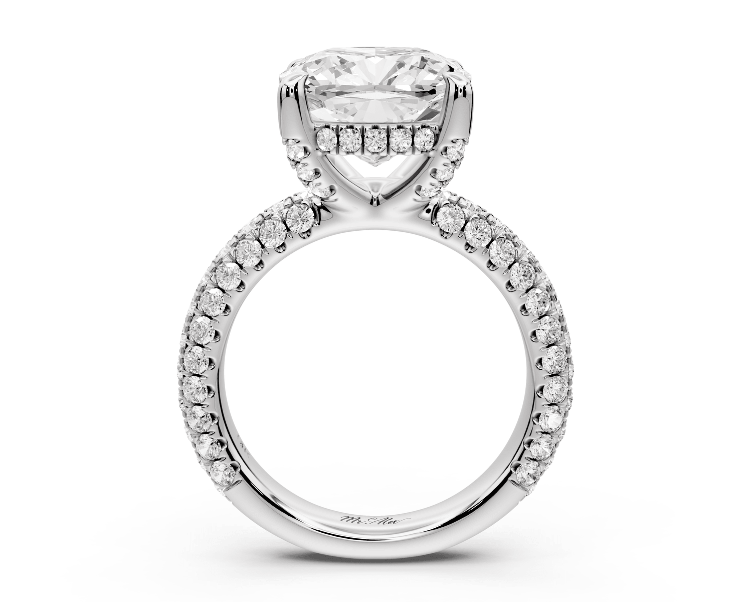 Emilia - 5ct platinum cushion Hidden Halo Diamond Crown Rollover Pavé Engagement Ring - Mr. Alex Jewelry