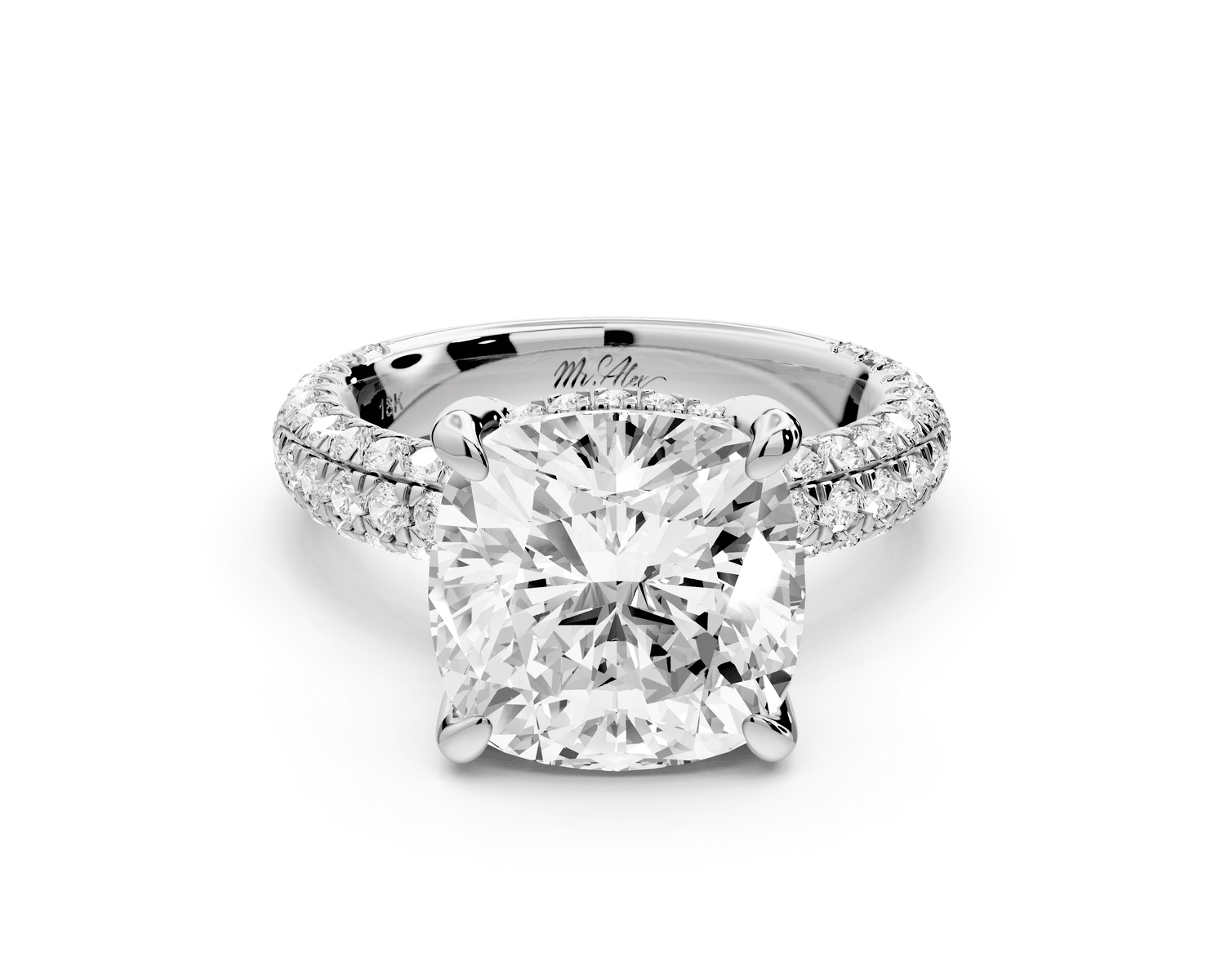 Emilia - 5ct platinum cushion Hidden Halo Diamond Crown Rollover Pavé Engagement Ring - Mr. Alex Jewelry