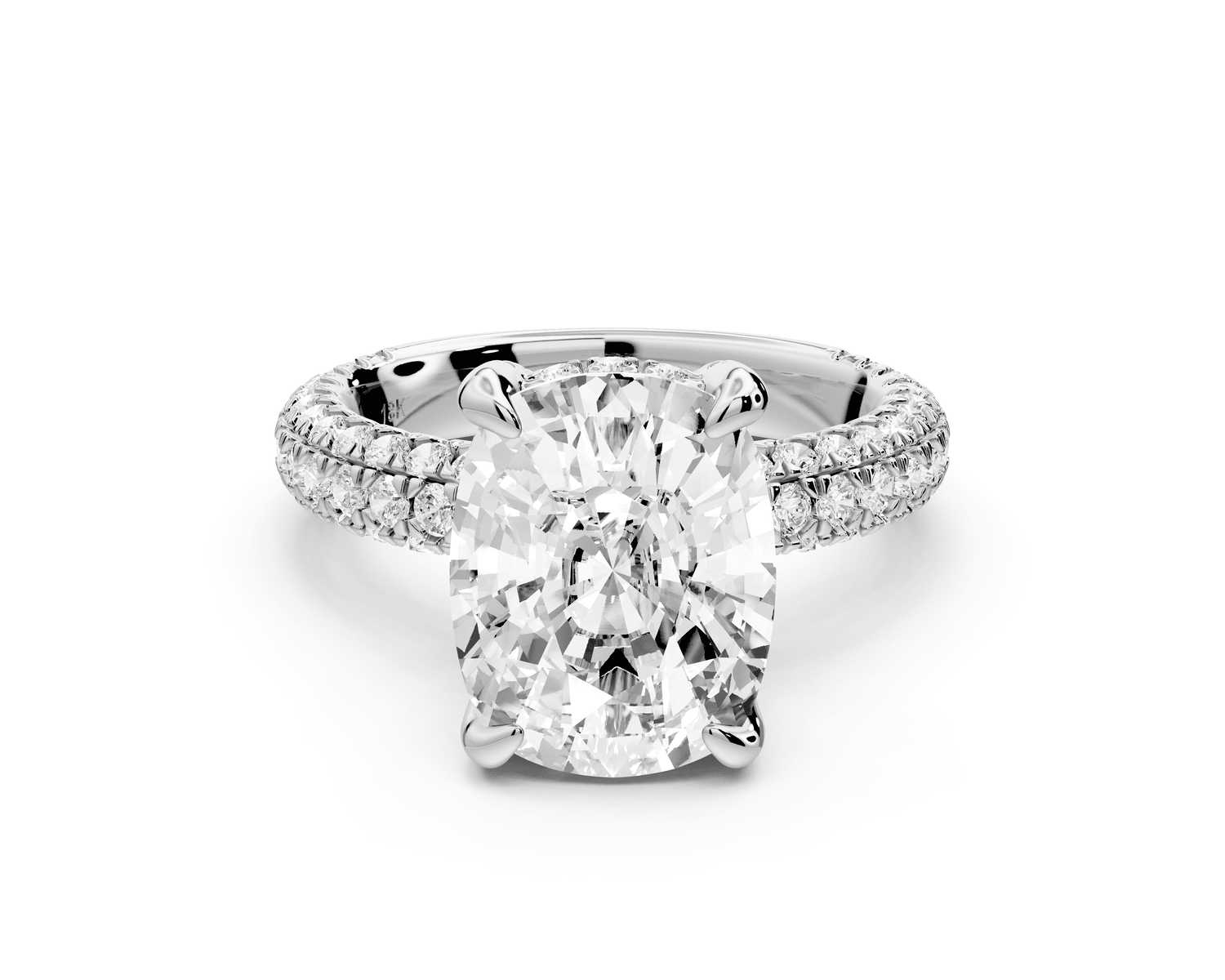 Emilia - 5ct platinum ecushion Hidden Halo Diamond Crown Rollover Pavé Engagement Ring - Mr. Alex Jewelry
