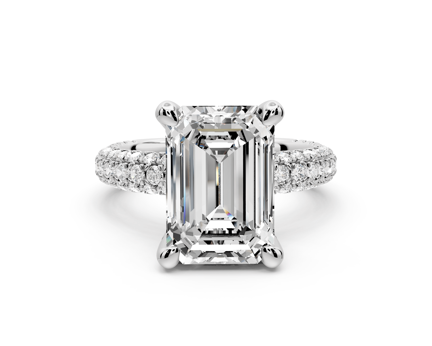 Emilia - 5ct platinum emerald Hidden Halo Diamond Crown Rollover Pavé Engagement Ring - Mr. Alex Jewelry