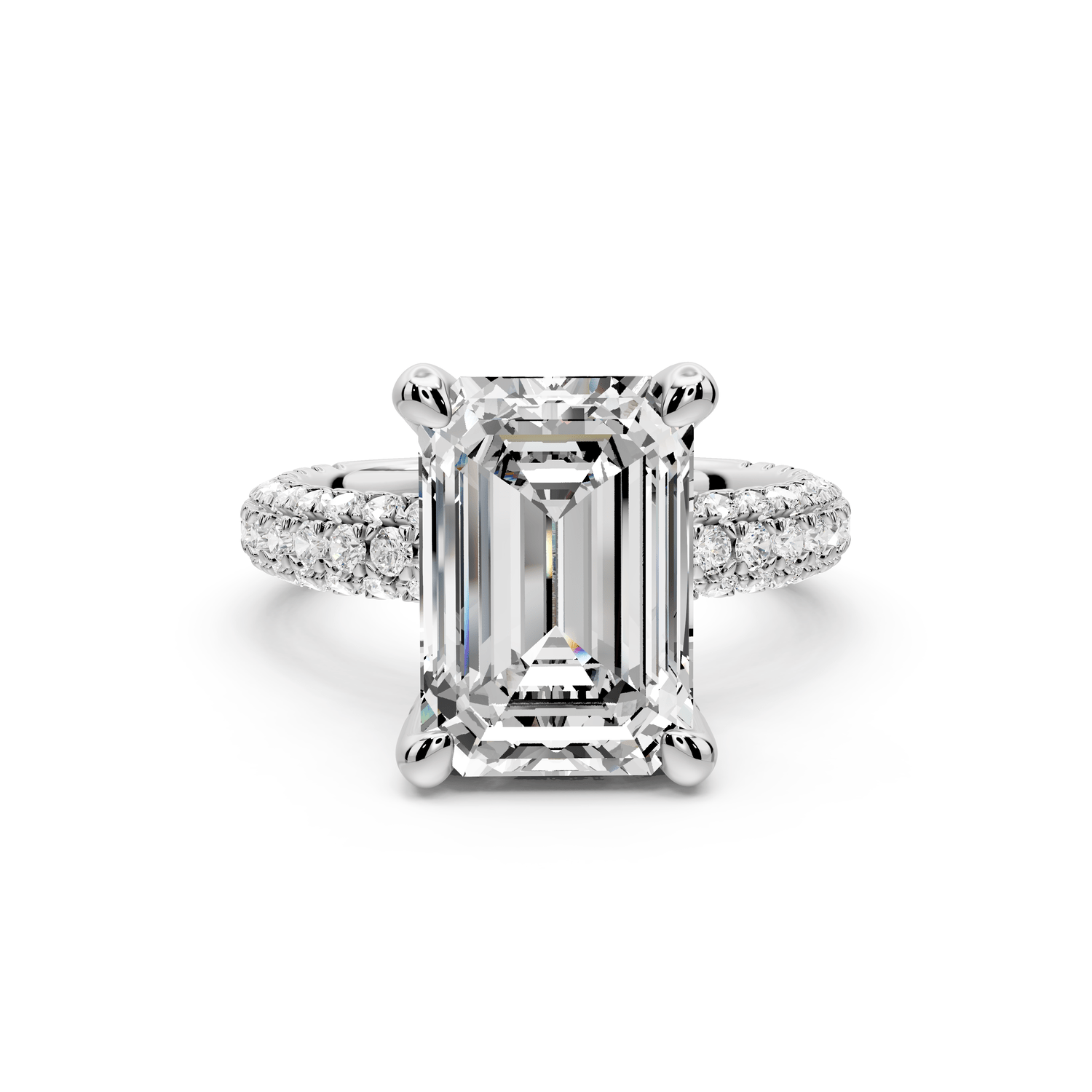 Emilia - 5ct platinum emerald Hidden Halo Diamond Crown Rollover Pavé Engagement Ring - Mr. Alex Jewelry