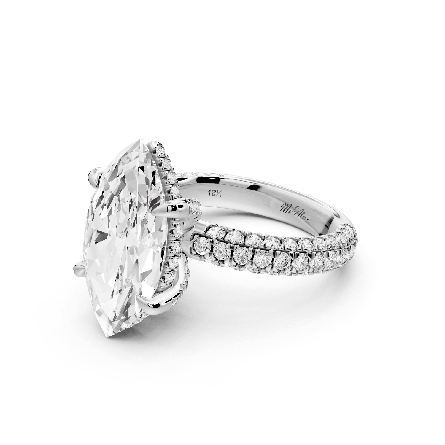 Emilia - 5ct platinum marquise Hidden Halo Diamond Crown Rollover Pavé Engagement Ring - Mr. Alex Jewelry