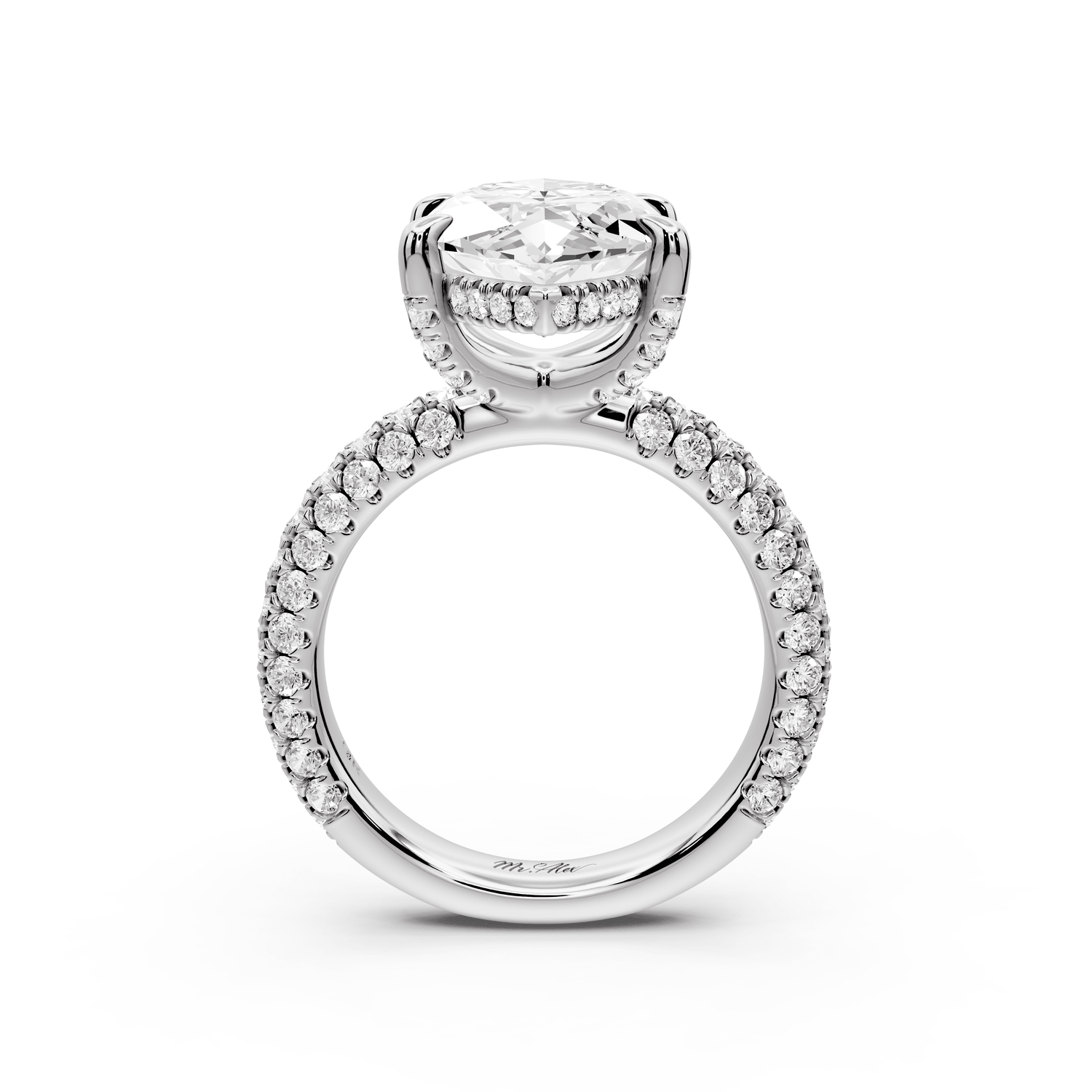 Emilia - 5ct platinum marquise Hidden Halo Diamond Crown Rollover Pavé Engagement Ring - Mr. Alex Jewelry