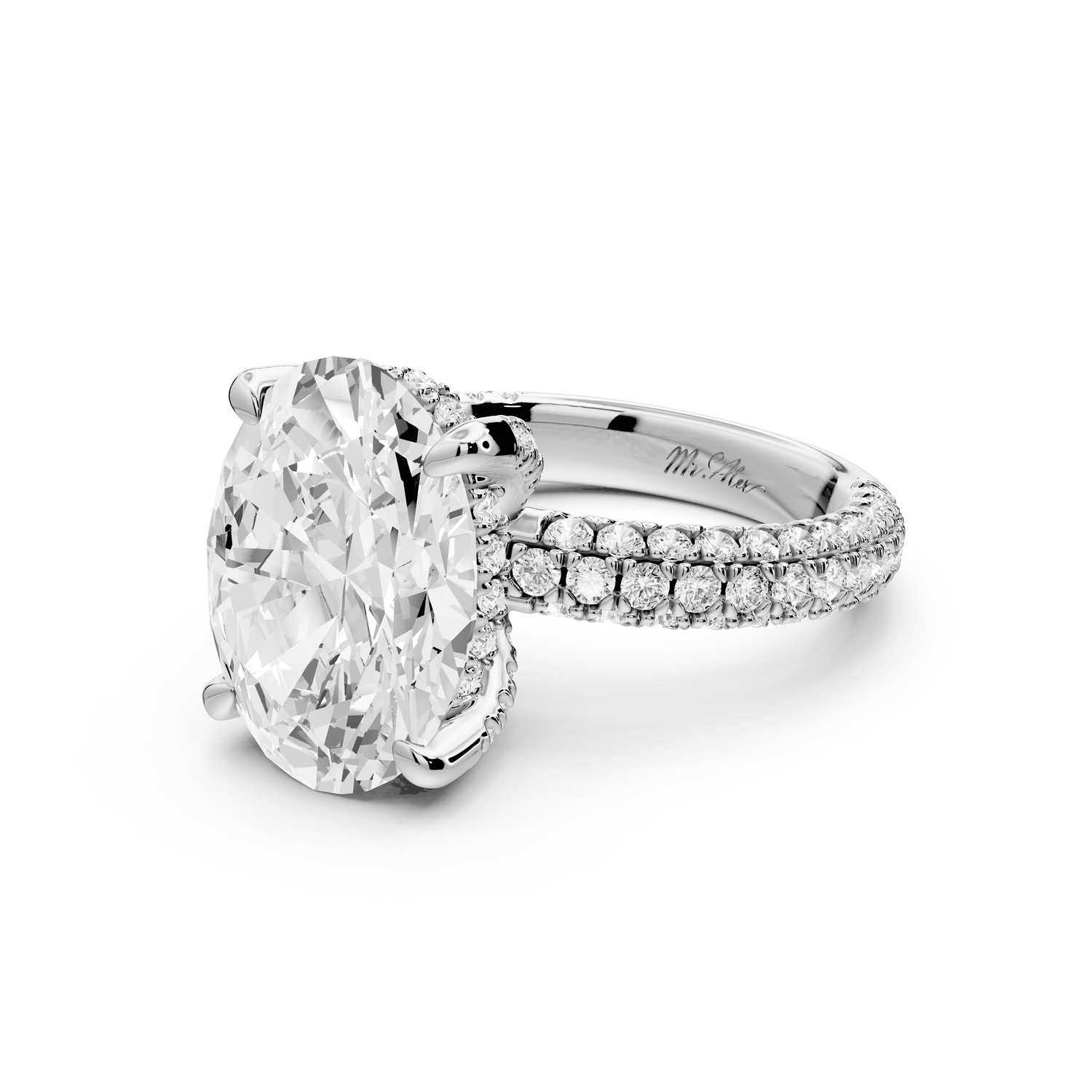 Emilia - 5ct platinum oval Hidden Halo Diamond Crown Rollover Pavé Engagement Ring - Mr. Alex Jewelry