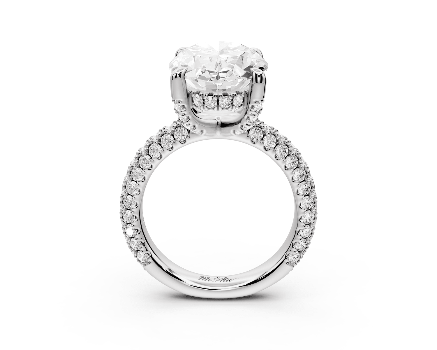 Emilia - 5ct platinum oval Hidden Halo Diamond Crown Rollover Pavé Engagement Ring - Mr. Alex Jewelry