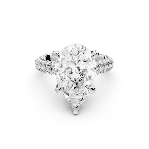 Emilia - 5ct platinum pear Hidden Halo Diamond Crown Rollover Pavé Engagement Ring - Mr. Alex Jewelry