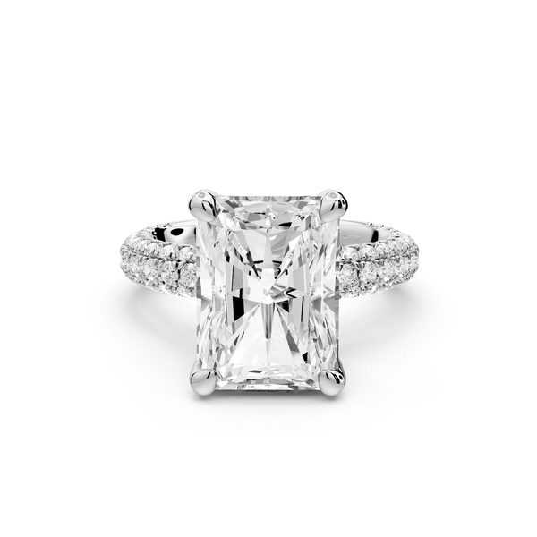 Emilia - 5ct platinum radiant Hidden Halo Diamond Crown Rollover Pavé Engagement Ring - Mr. Alex Jewelry