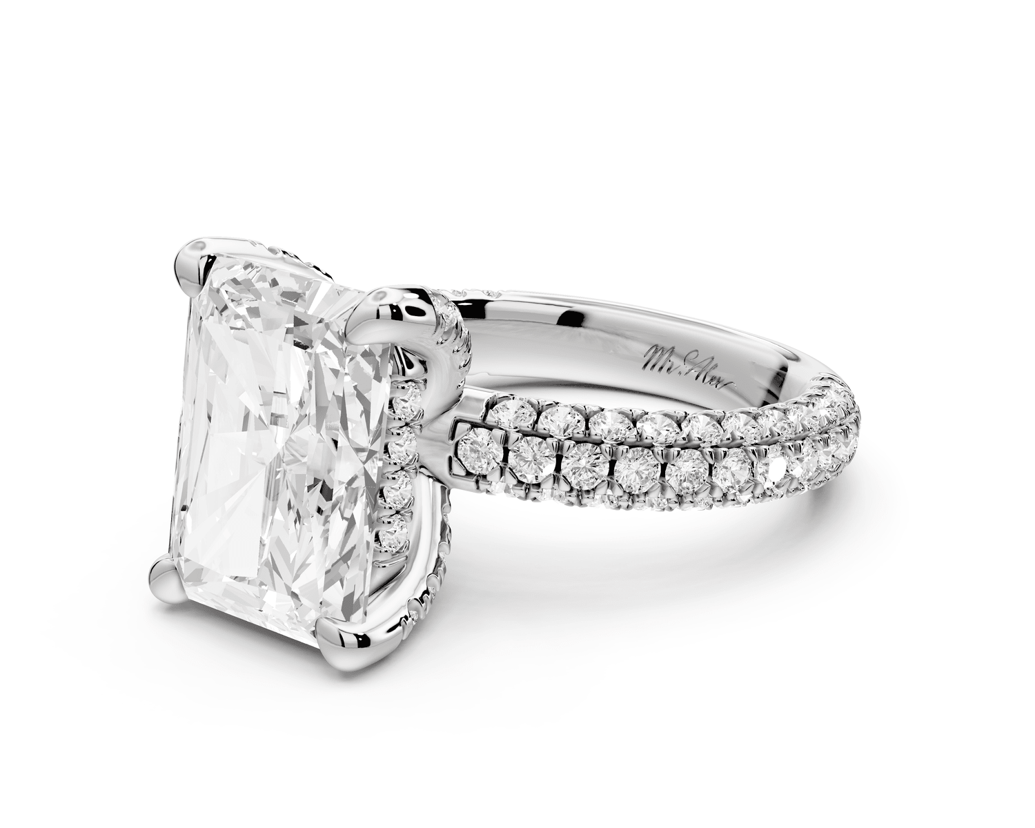 Emilia - 5ct platinum radiant Hidden Halo Diamond Crown Rollover Pavé Engagement Ring - Mr. Alex Jewelry