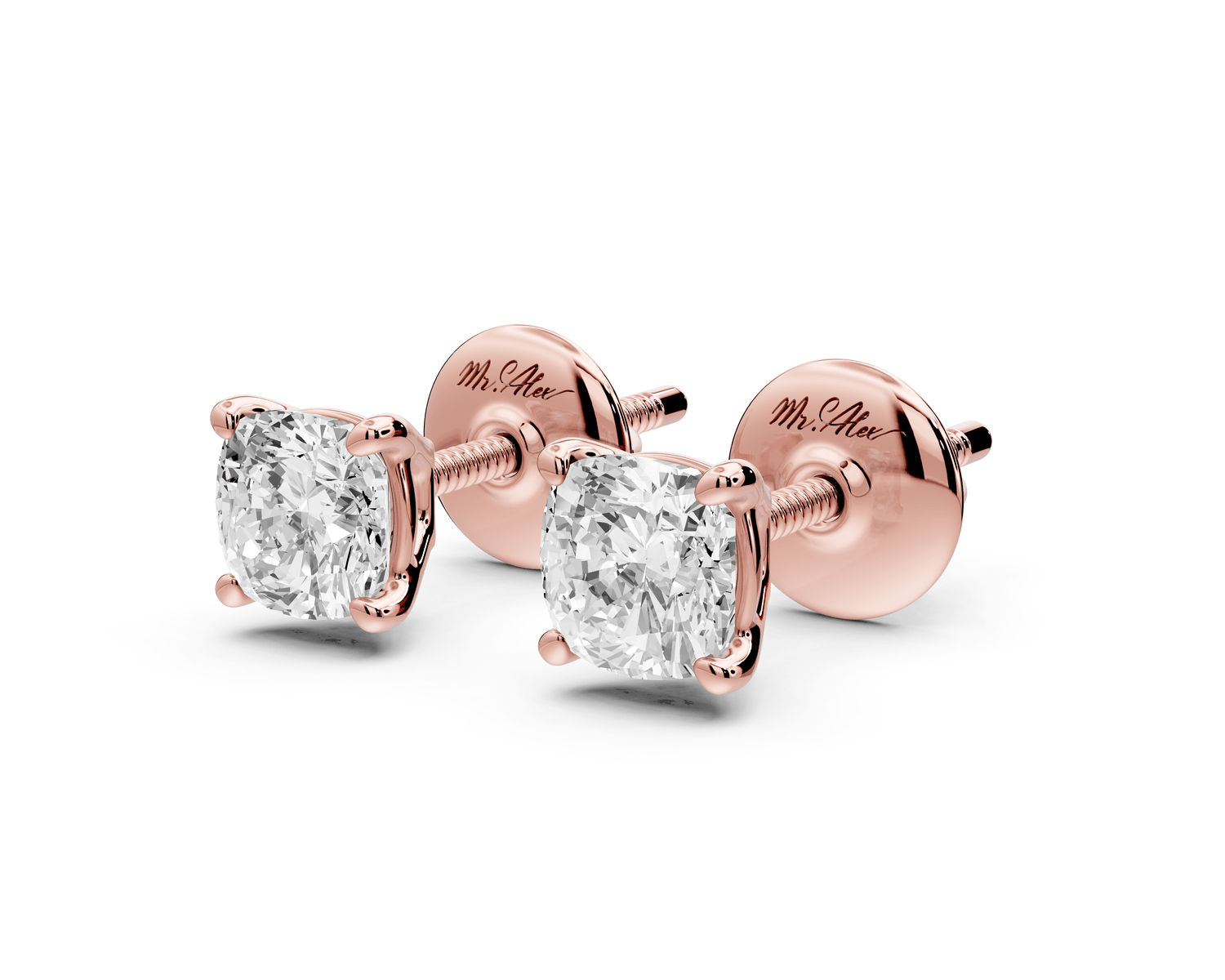 Este - 1ct 14k rose gold Cushion - Cut Diamond Stud Earrings - Mr. Alex Jewelry