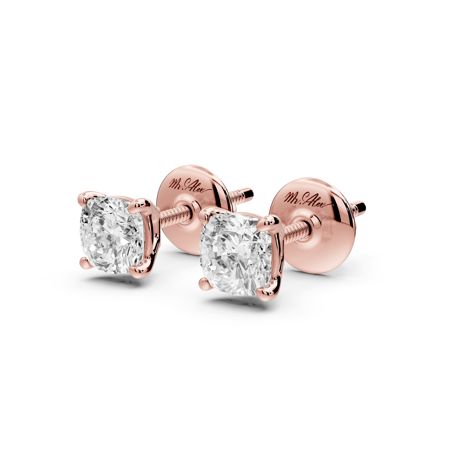 Este - 1ct 14k rose gold Cushion - Cut Diamond Stud Earrings - Mr. Alex Jewelry