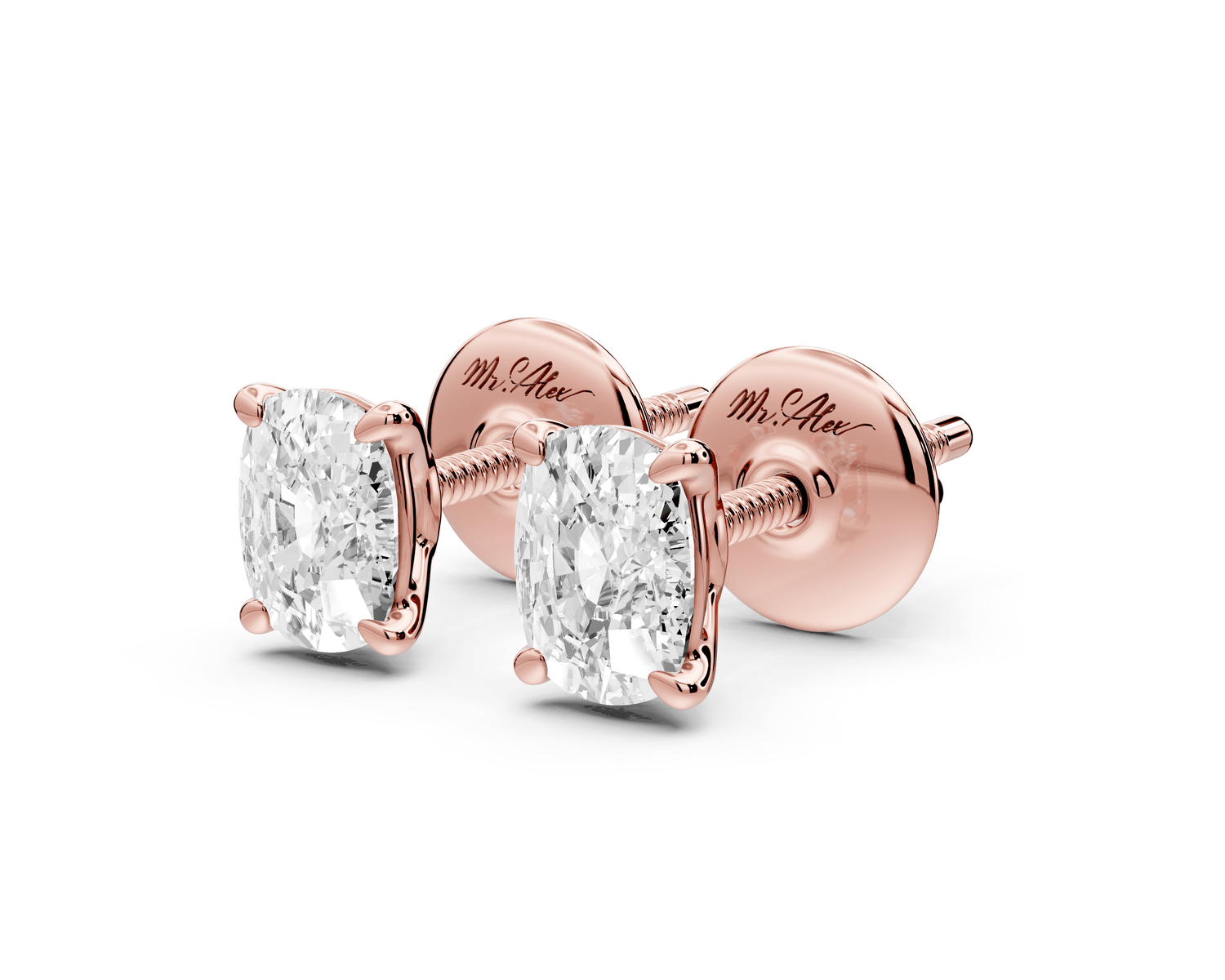 Este - 1ct 14k rose gold Elgcushion - Cut Diamond Stud Earrings - Mr. Alex Jewelry