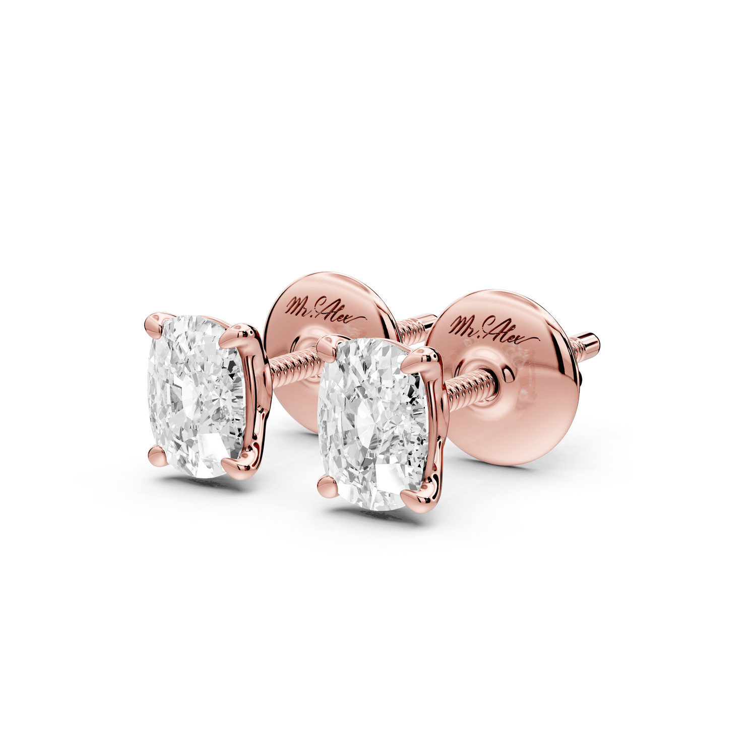 Este - 1ct 14k rose gold Elgcushion - Cut Diamond Stud Earrings - Mr. Alex Jewelry