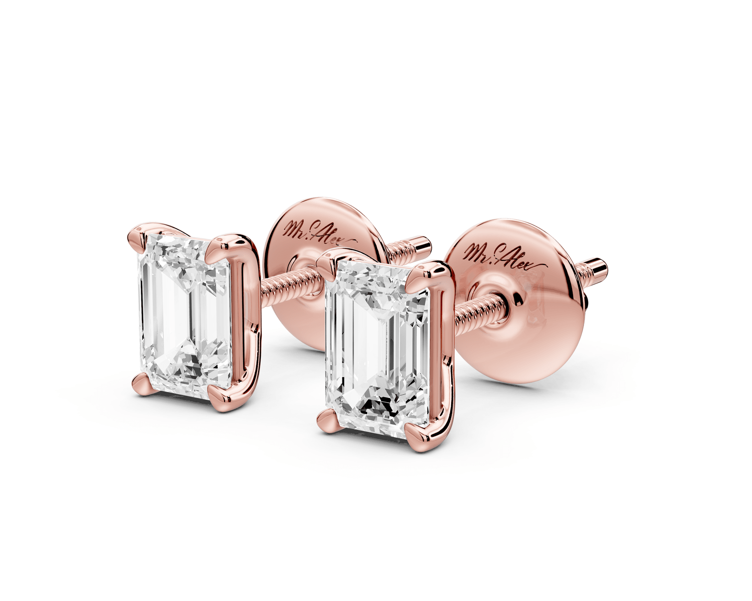 Este - 1ct 14k rose gold Emerald - Cut Diamond Stud Earrings - Mr. Alex Jewelry