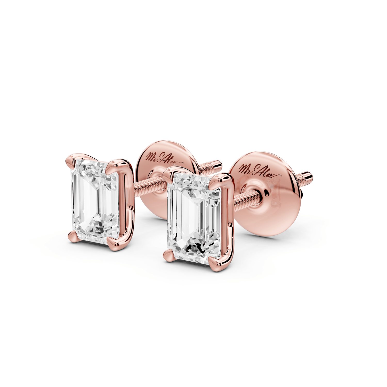 Este - 1ct 14k rose gold Emerald - Cut Diamond Stud Earrings - Mr. Alex Jewelry