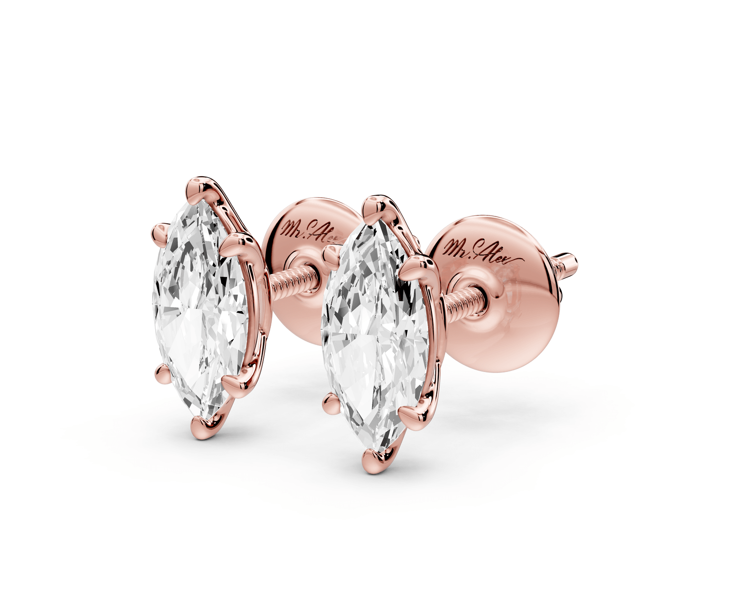 Este - 1ct 14k rose gold Marquise - Cut Diamond Stud Earrings - Mr. Alex Jewelry