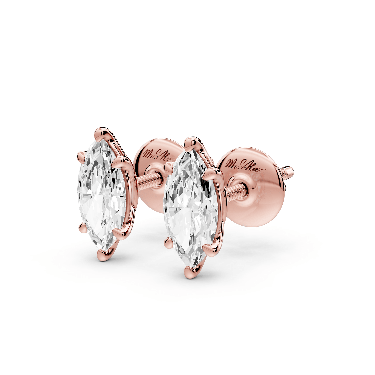 Este - 1ct 14k rose gold Marquise - Cut Diamond Stud Earrings - Mr. Alex Jewelry