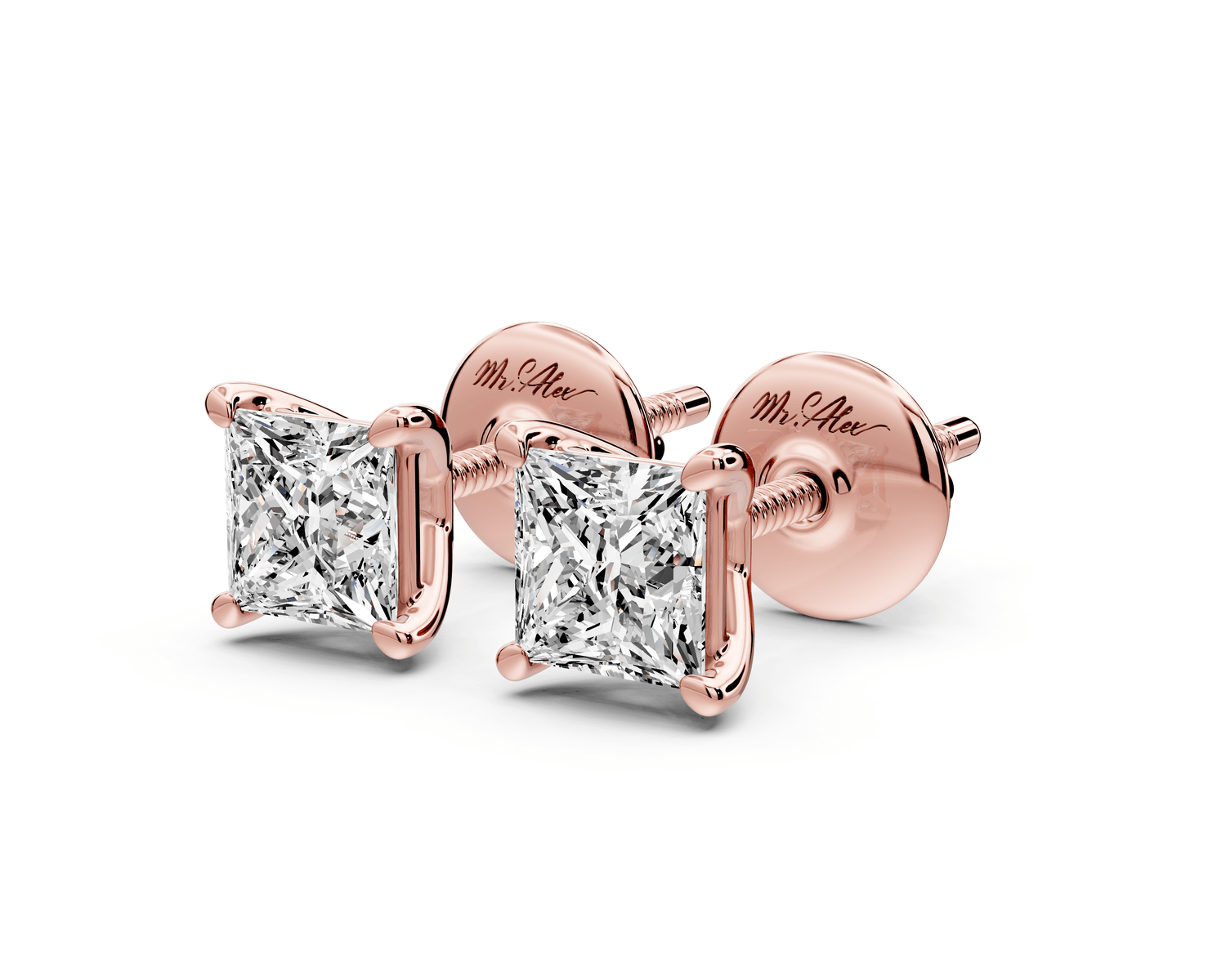Este - 1ct 14k rose gold Princess - Cut Diamond Stud Earrings - Mr. Alex Jewelry