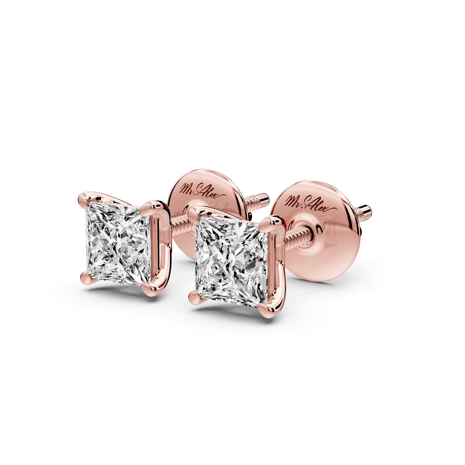 Este - 1ct 14k rose gold Princess - Cut Diamond Stud Earrings - Mr. Alex Jewelry