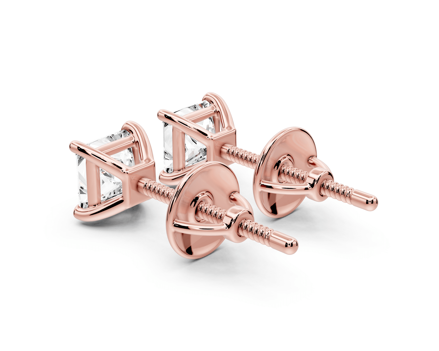 Este - 1ct 14k rose gold Princess - Cut Diamond Stud Earrings - Mr. Alex Jewelry