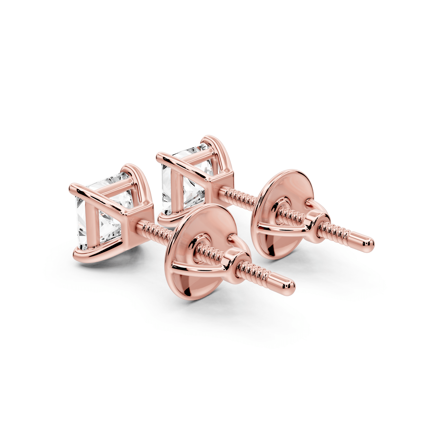 Este - 1ct 14k rose gold Princess - Cut Diamond Stud Earrings - Mr. Alex Jewelry
