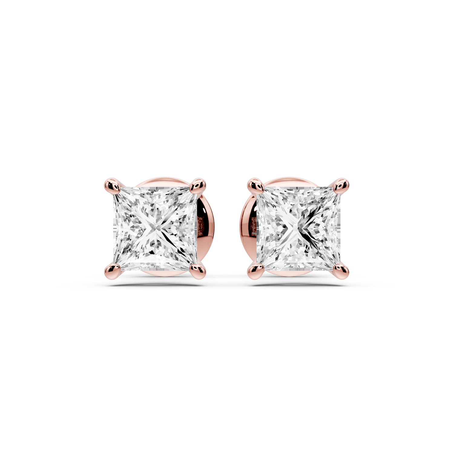 Este - 1ct 14k rose gold Princess - Cut Diamond Stud Earrings - Mr. Alex Jewelry
