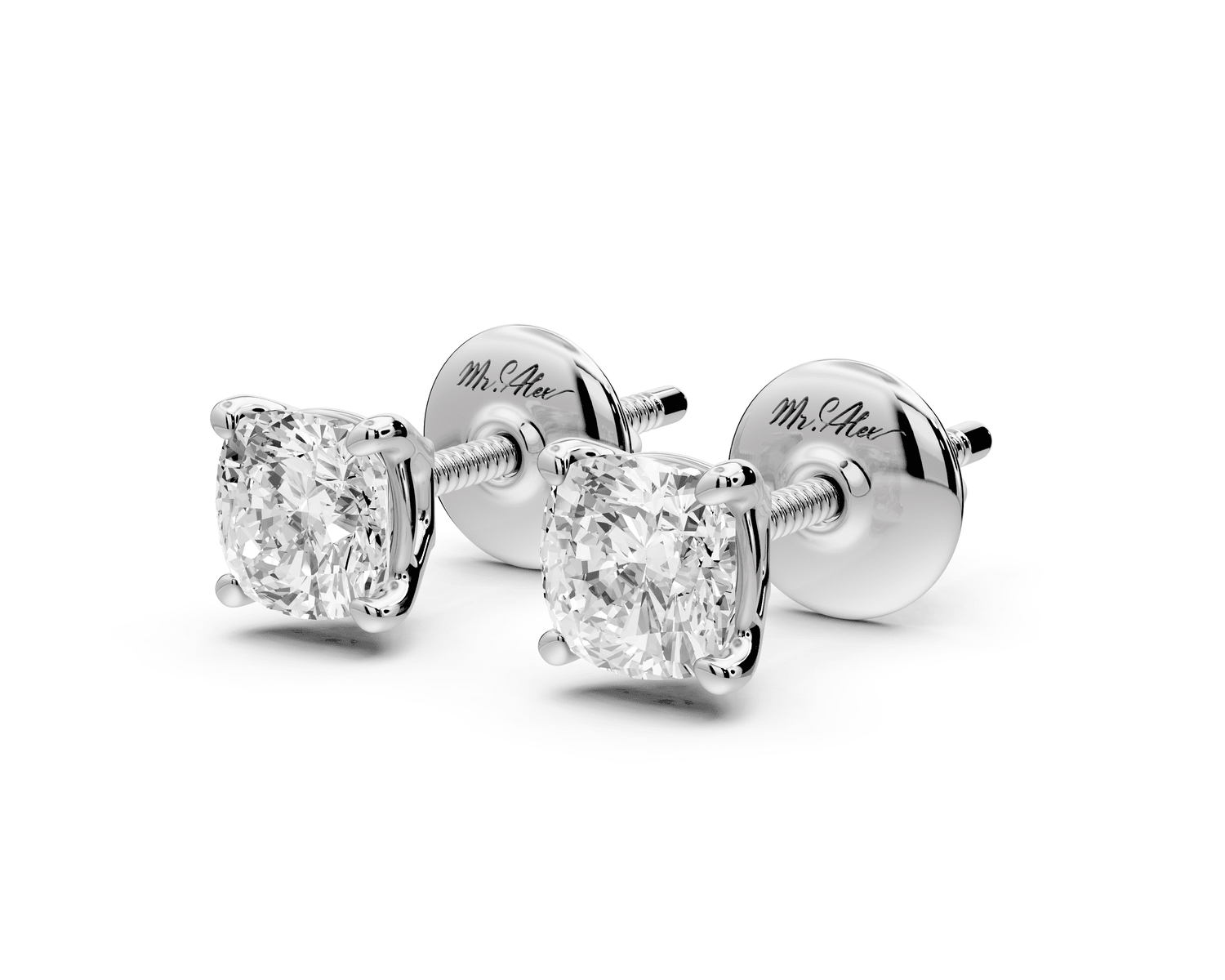 Este - 1ct 14k white gold Cushion - Cut Diamond Stud Earrings - Mr. Alex Jewelry