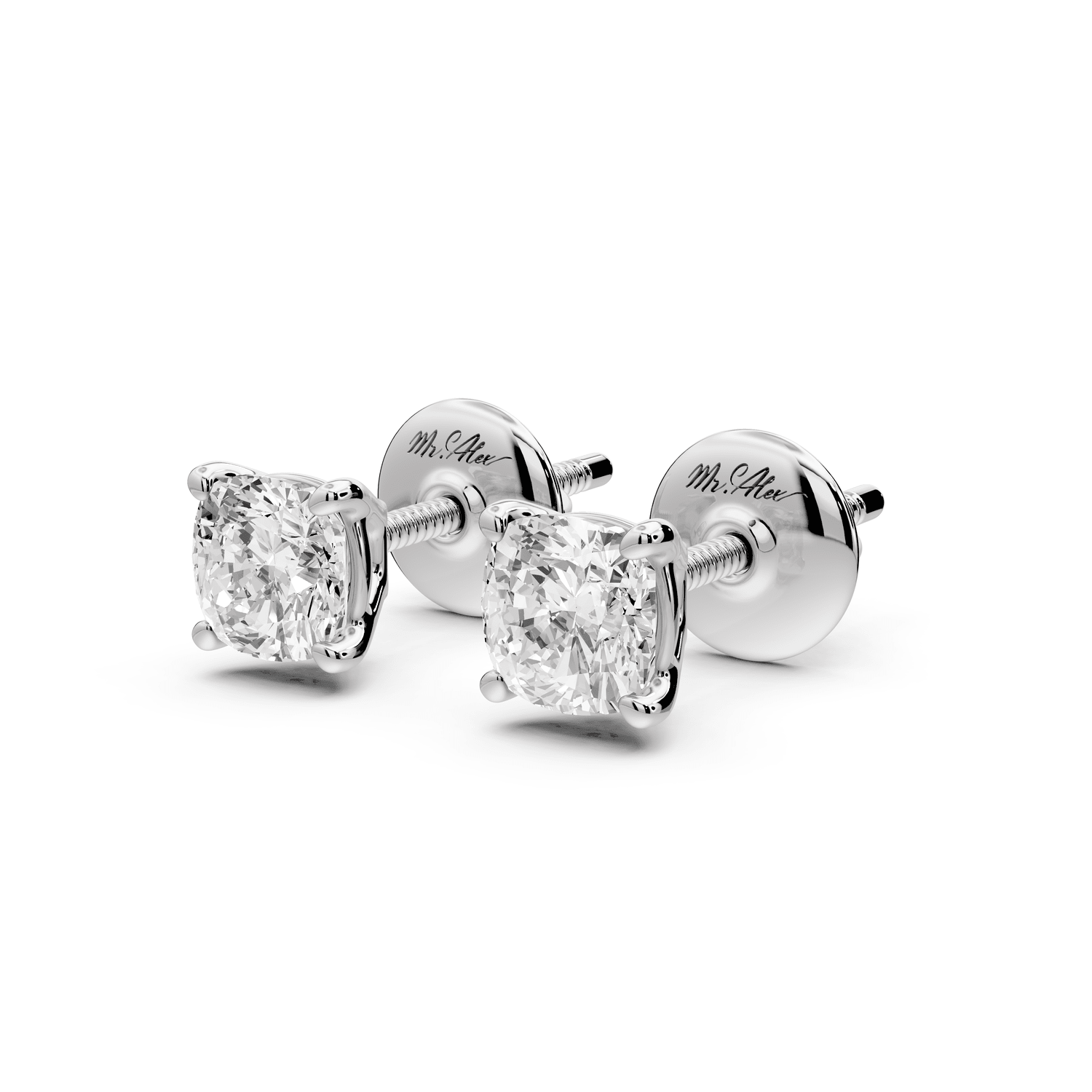 Este - 1ct 14k white gold Cushion - Cut Diamond Stud Earrings - Mr. Alex Jewelry