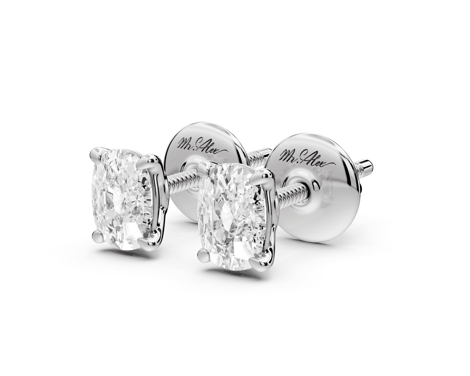 Este - 1ct 14k white gold Elgcushion - Cut Diamond Stud Earrings - Mr. Alex Jewelry
