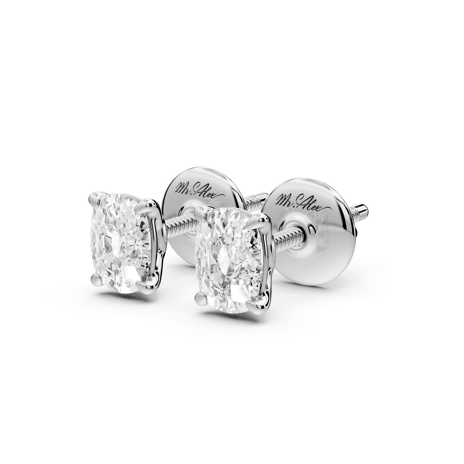 Este - 1ct 14k white gold Elgcushion - Cut Diamond Stud Earrings - Mr. Alex Jewelry