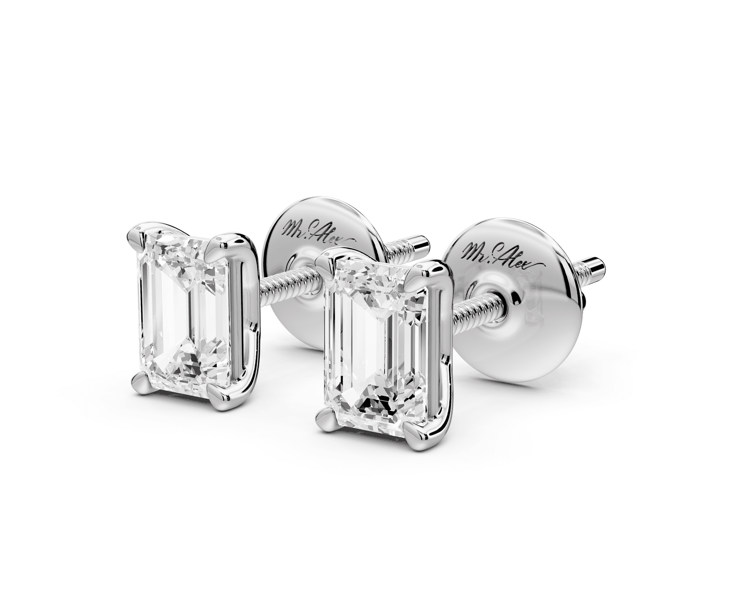 Este - 1ct 14k white gold Emerald - Cut Diamond Stud Earrings - Mr. Alex Jewelry