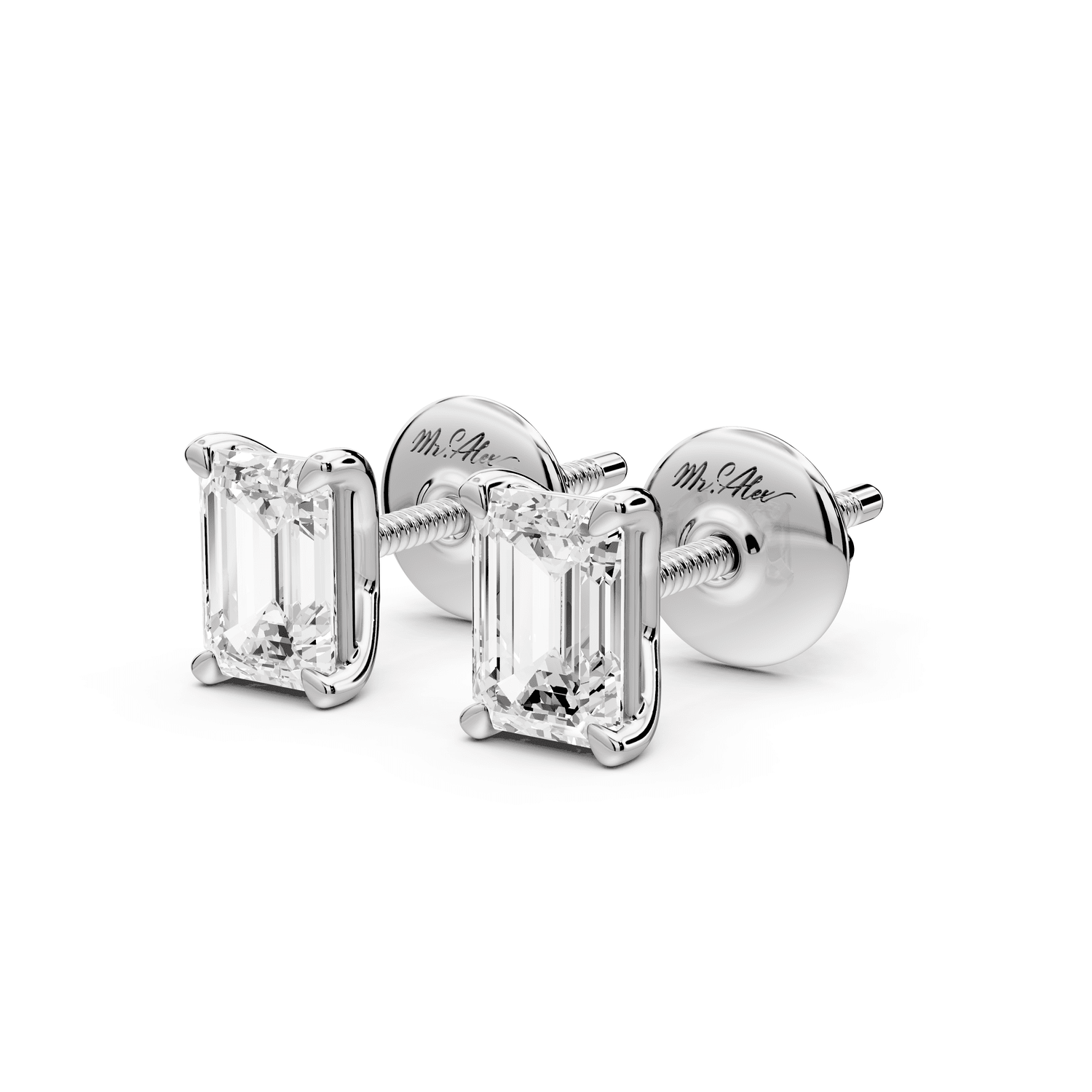 Este - 1ct 14k white gold Emerald - Cut Diamond Stud Earrings - Mr. Alex Jewelry