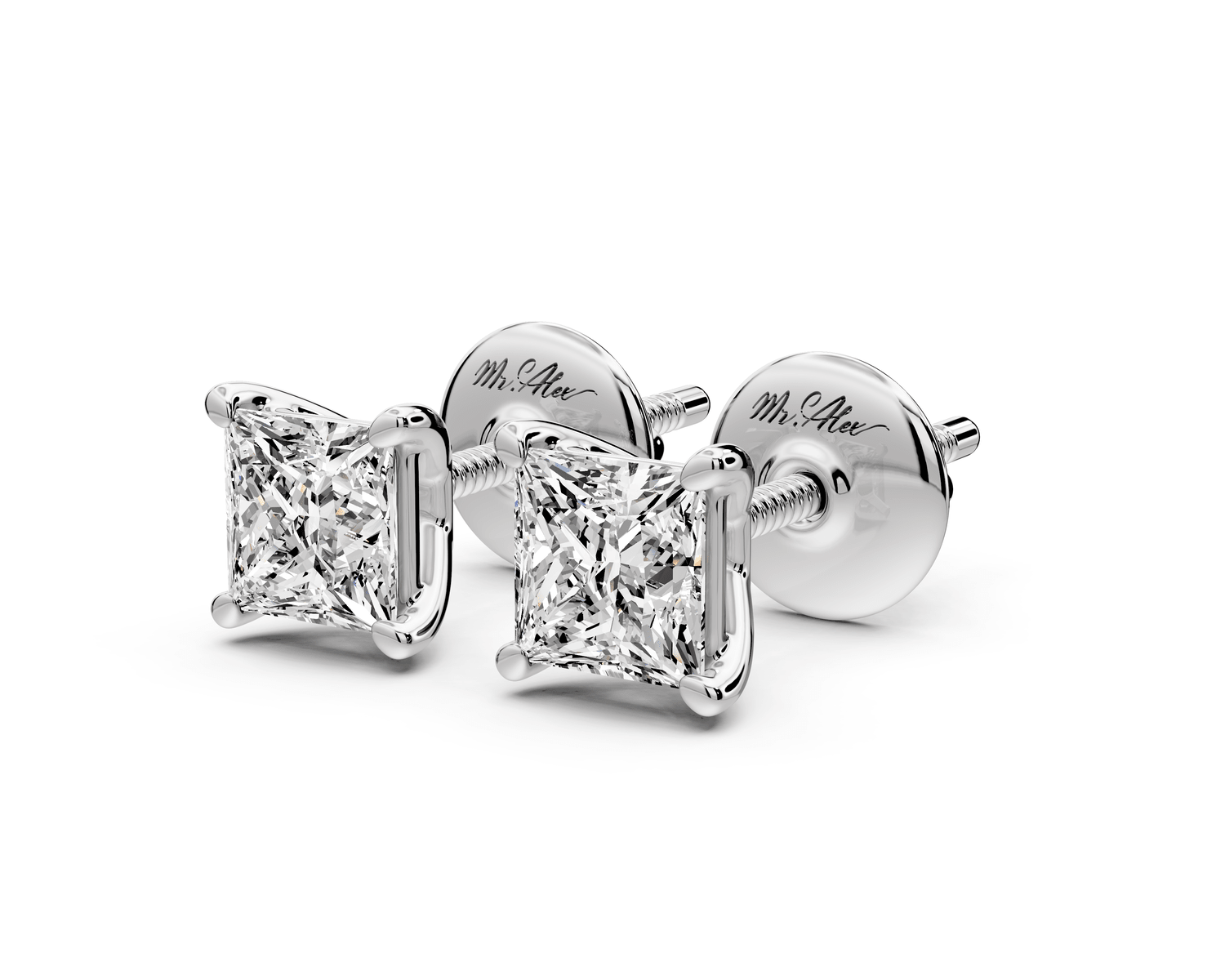 Este - 1ct 14k white gold Princess - Cut Diamond Stud Earrings - Mr. Alex Jewelry