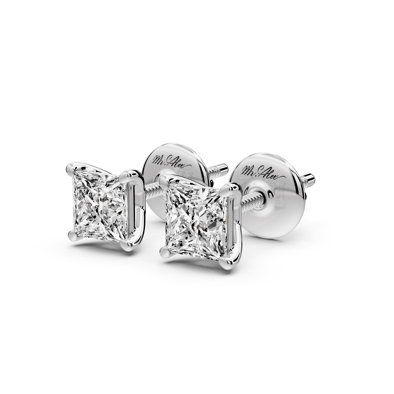 Este - 1ct 14k white gold Princess - Cut Diamond Stud Earrings - Mr. Alex Jewelry