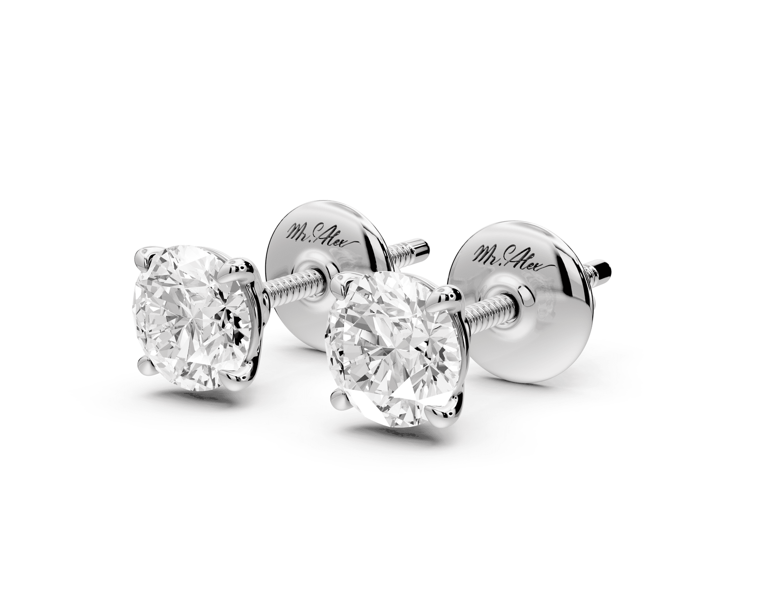 Este - 1ct 14k white gold Round - Cut Diamond Stud Earrings - Mr. Alex Jewelry