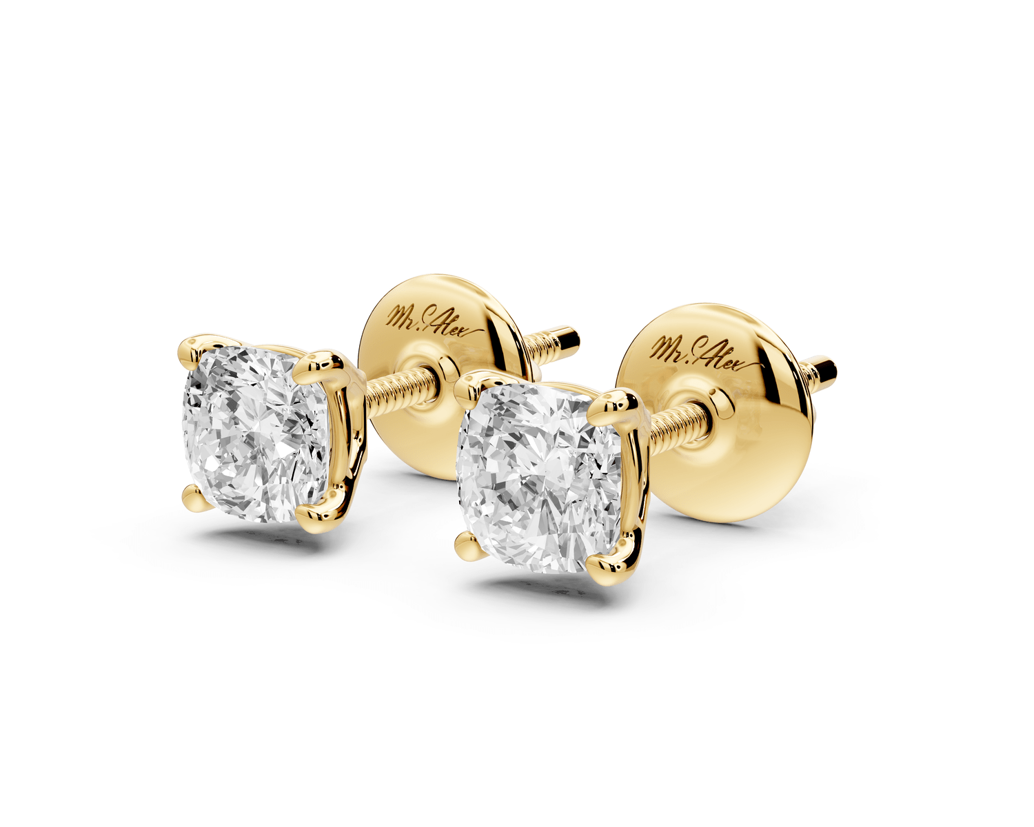 Este - 1ct 14k yellow gold Cushion - Cut Diamond Stud Earrings - Mr. Alex Jewelry