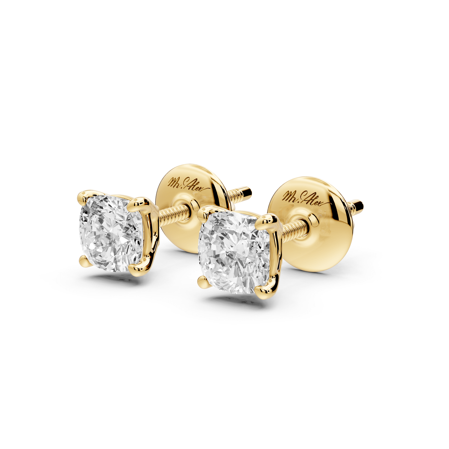 Este - 1ct 14k yellow gold Cushion - Cut Diamond Stud Earrings - Mr. Alex Jewelry