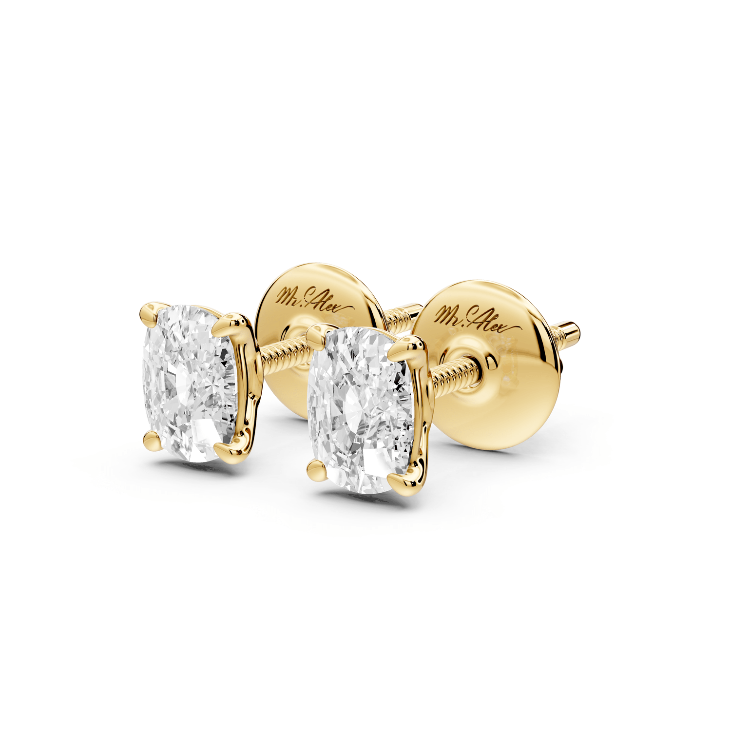 Este - 1ct 14k yellow gold Elgcushion - Cut Diamond Stud Earrings - Mr. Alex Jewelry