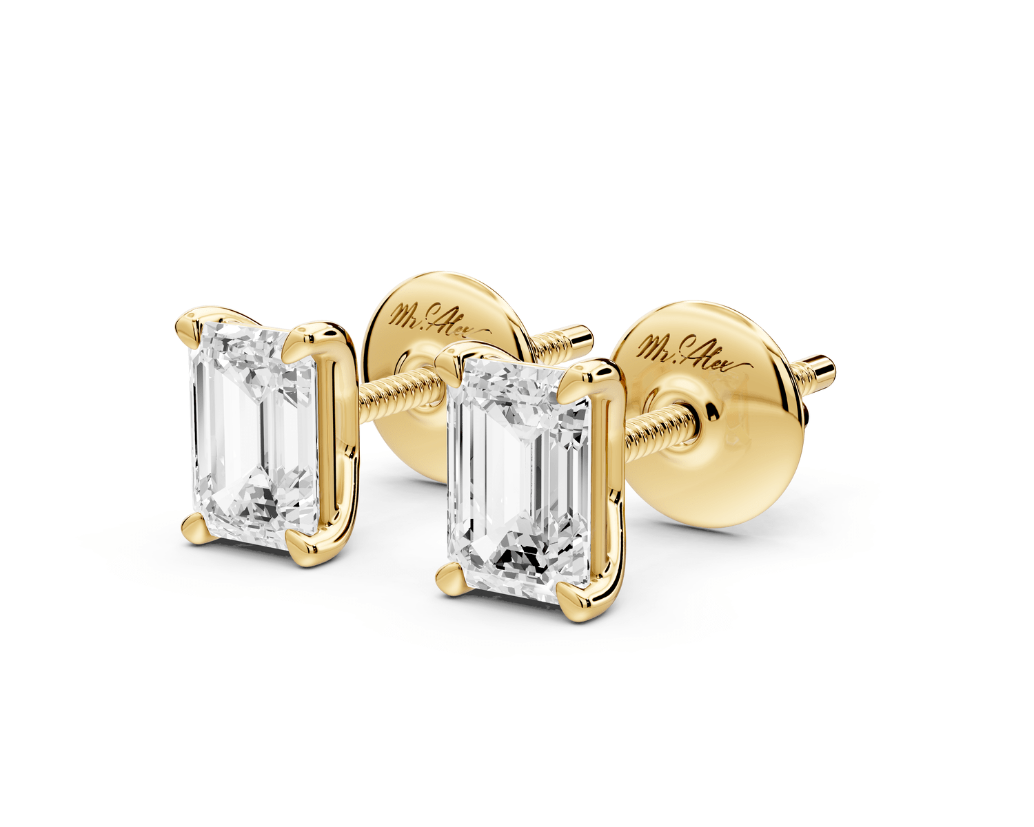 Este - 1ct 14k yellow gold Emerald - Cut Diamond Stud Earrings - Mr. Alex Jewelry