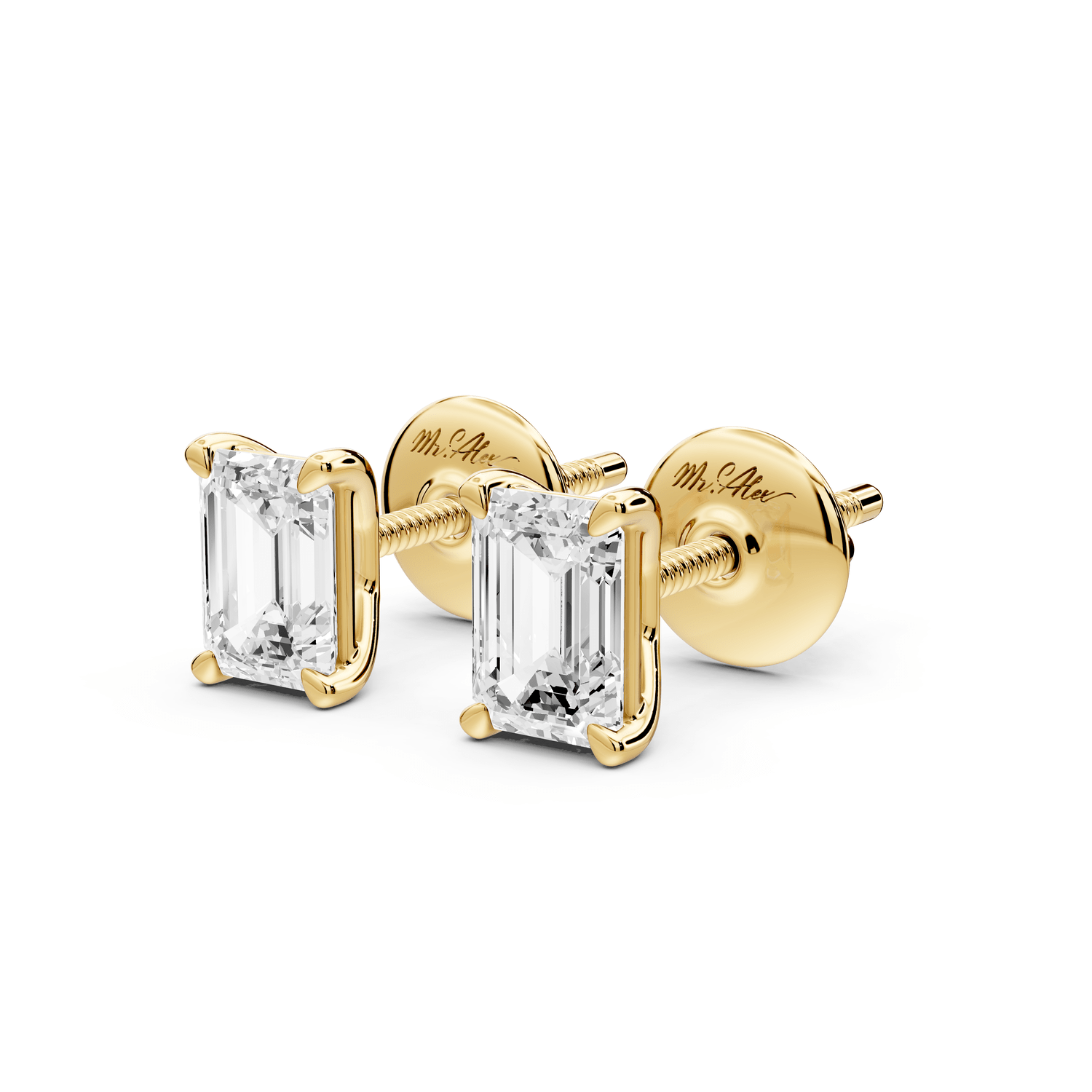 Este - 1ct 14k yellow gold Emerald - Cut Diamond Stud Earrings - Mr. Alex Jewelry