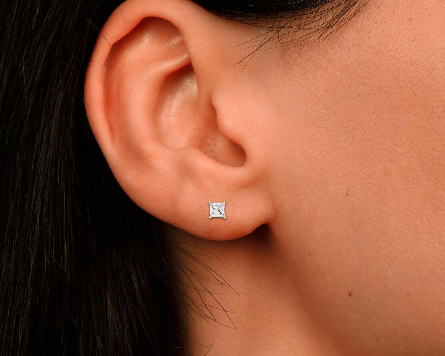 Este - 1ct 14k yellow gold Princess - Cut Diamond Stud Earrings - Mr. Alex Jewelry