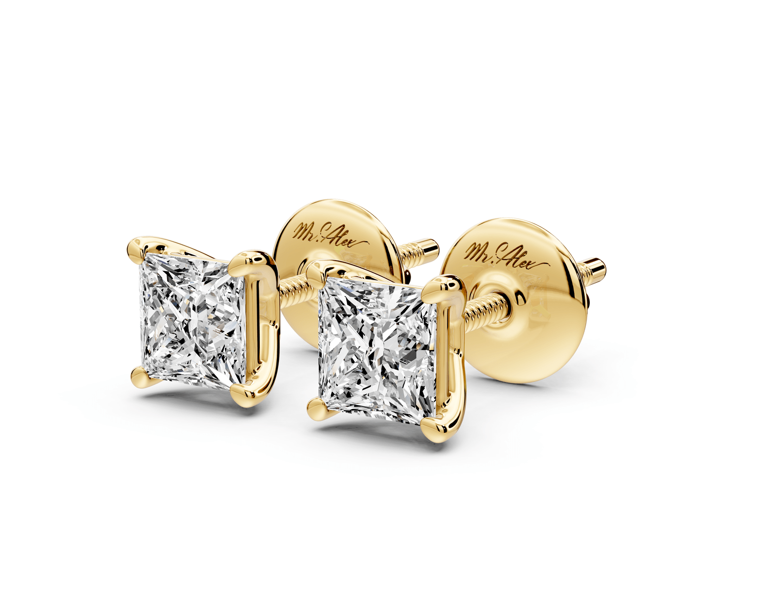 Este - 1ct 14k yellow gold Princess - Cut Diamond Stud Earrings - Mr. Alex Jewelry