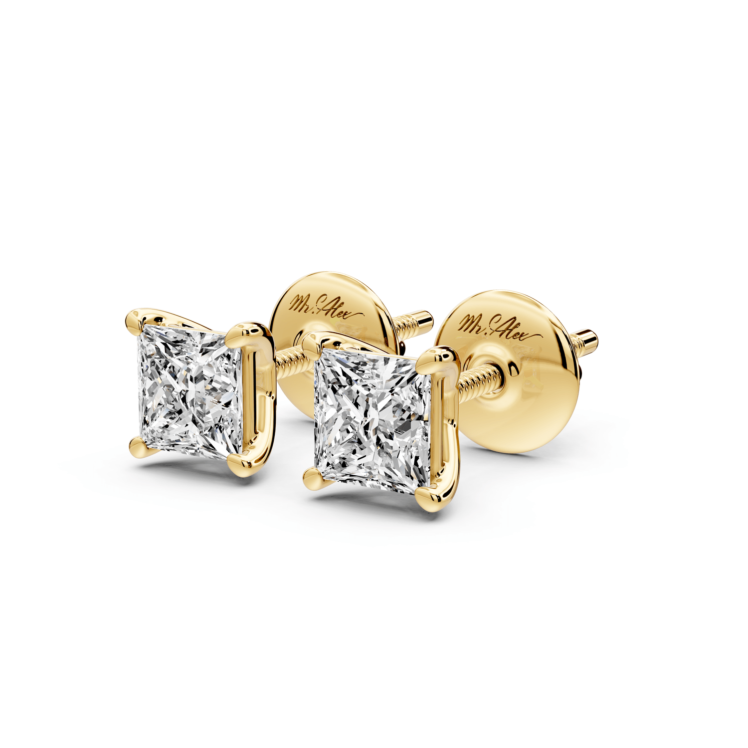 Este - 1ct 14k yellow gold Princess - Cut Diamond Stud Earrings - Mr. Alex Jewelry