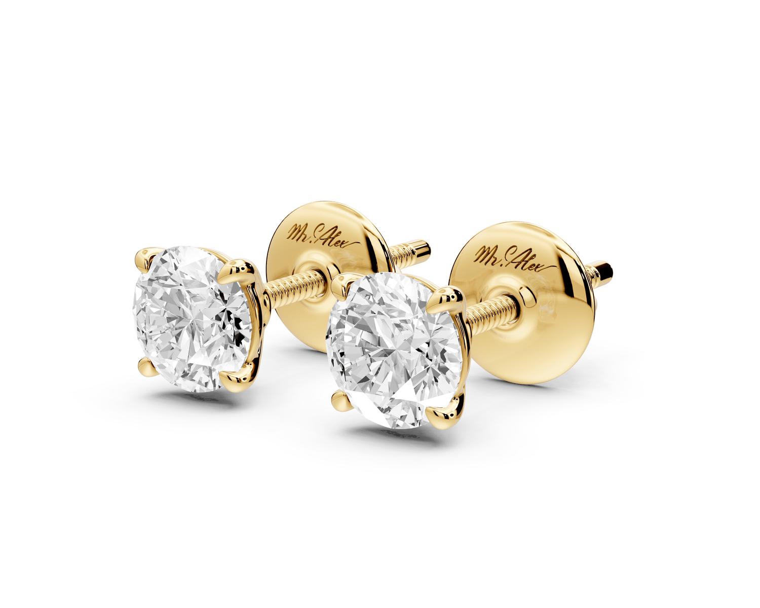 Este - 1ct 14k yellow gold Round - Cut Diamond Stud Earrings - Mr. Alex Jewelry