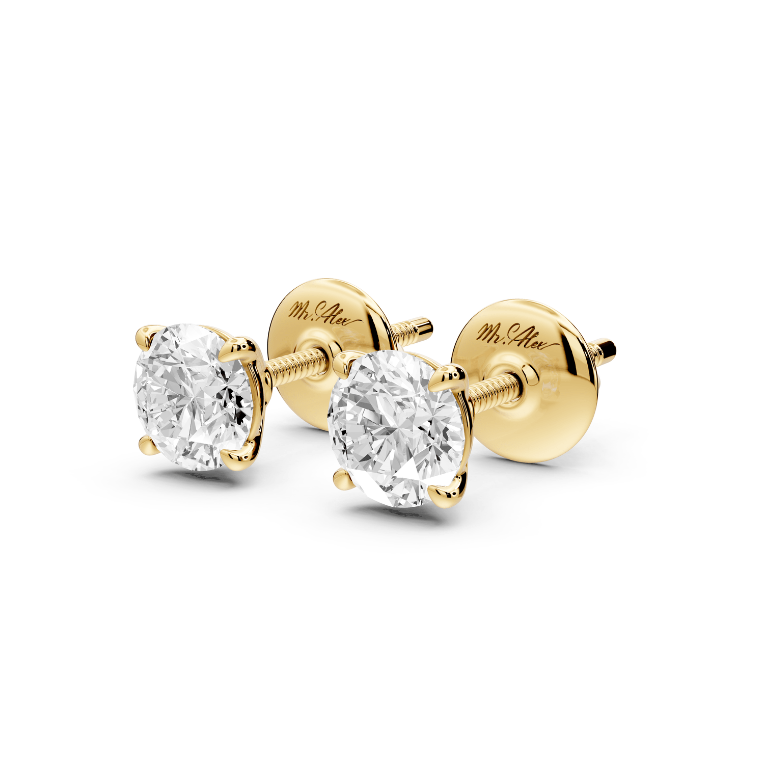 Este - 1ct 14k yellow gold Round - Cut Diamond Stud Earrings - Mr. Alex Jewelry