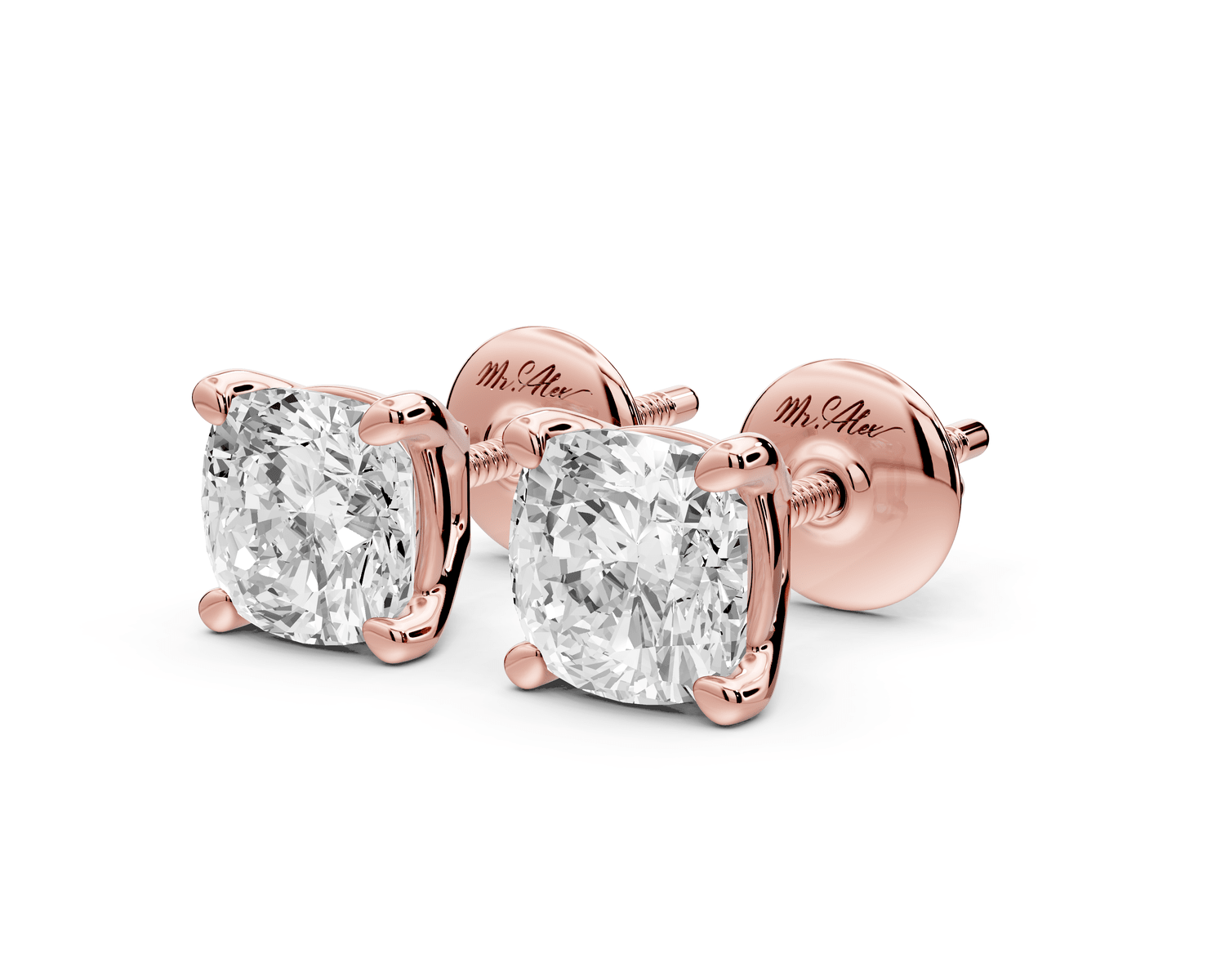 Este - 2ct 14k rose gold Cushion - Cut Diamond Stud Earrings - Mr. Alex Jewelry
